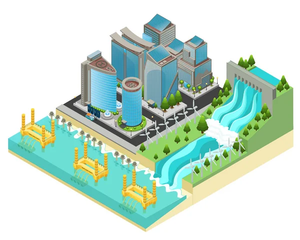 Plantilla isométrica Eco City — Vector de stock