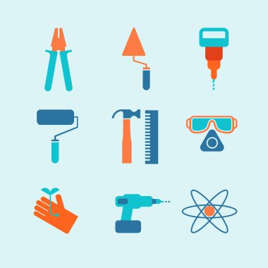 Dokuz vektör simgeleri mavi arka plan ayarla