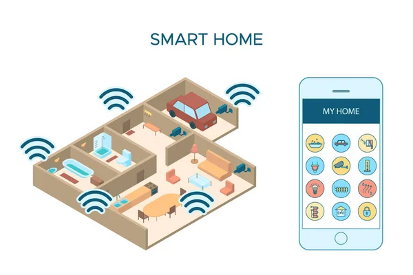 Plantilla de casa inteligente de tecnología colorida — Archivo Imágenes Vectoriales