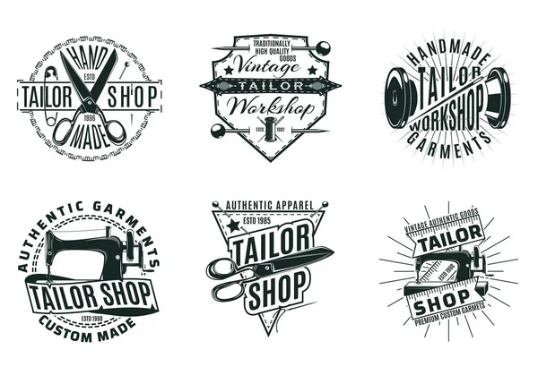 Zwart-wit Vintage kleermaker winkel logo's Set — Stockvector