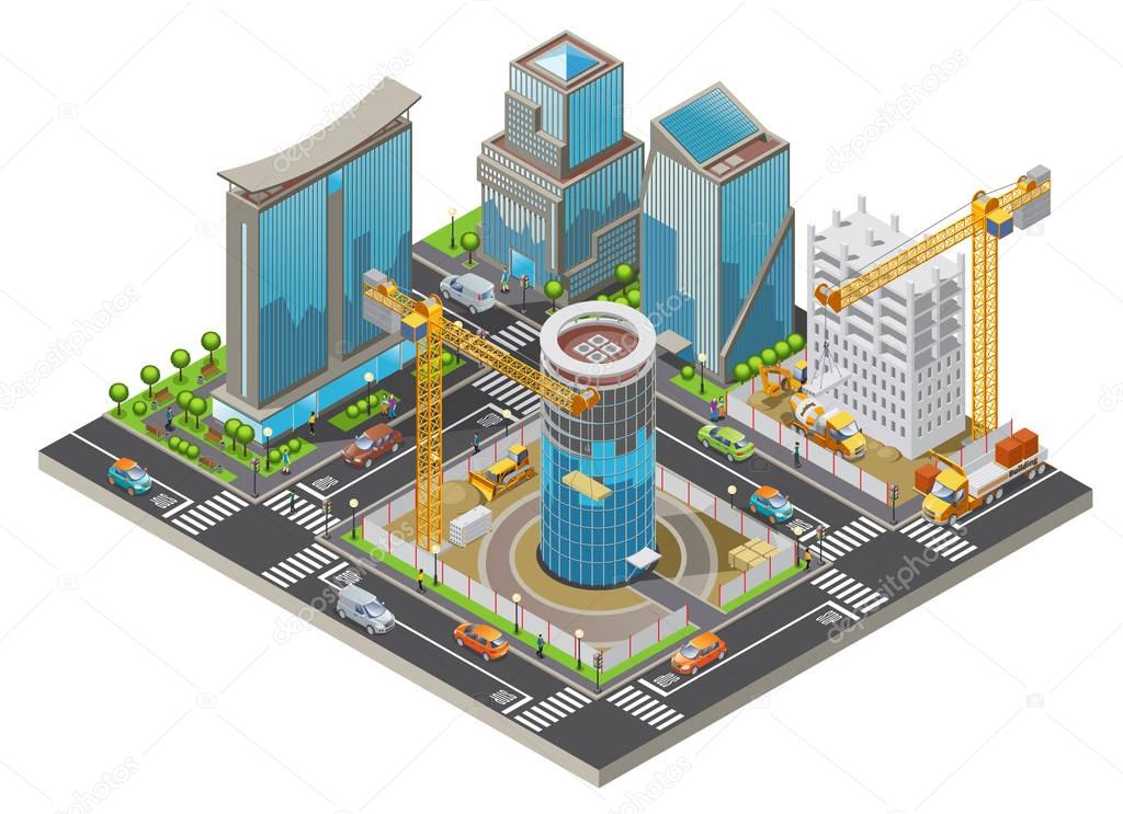 Isometric Under Construction City Concept