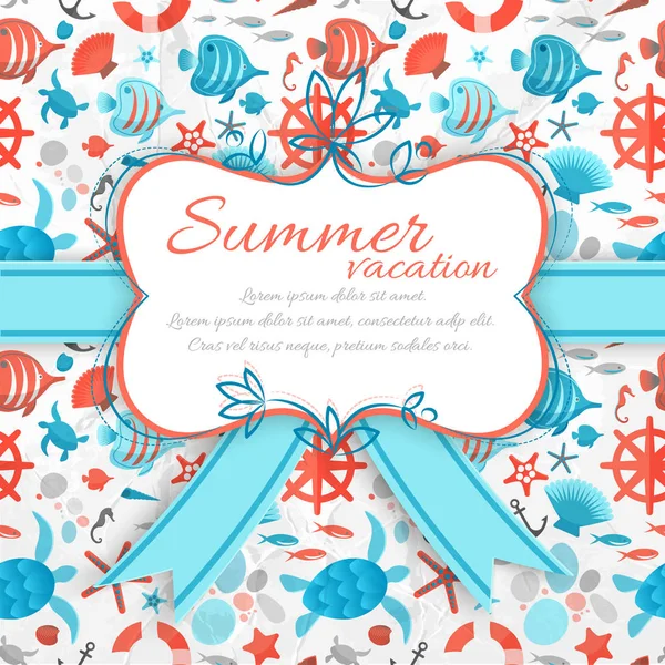 Summer Vacation Sticker On Seamless Pattern — Stock Vector