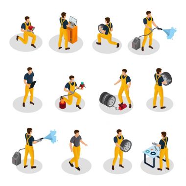 İzometrik otomatik servis insanlar seti