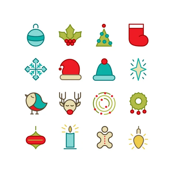 Set Of Christmas Design Stylish Set Decorative Icons — Stock Vector