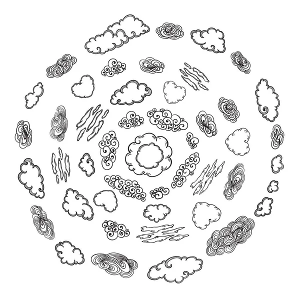 Desenho Monocromático Nuvens Coleção —  Vetores de Stock