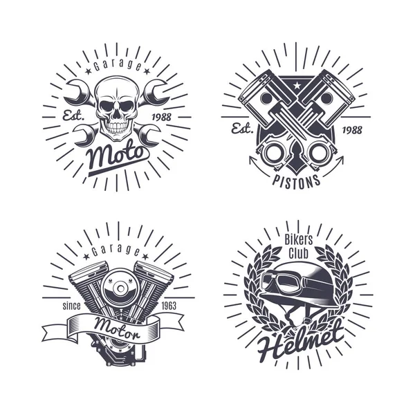 Conjunto de emblemas de motocicleta monocromática vintage — Vector de stock