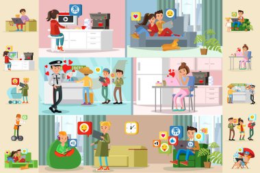 İnsanlar ve sosyal ağ yatay broşürler