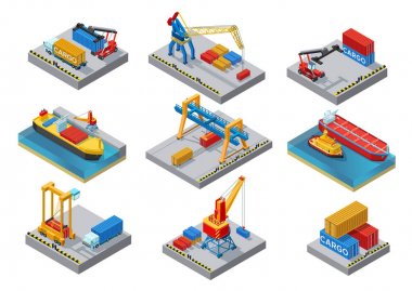 İzometrik liman öğeleri kümesi