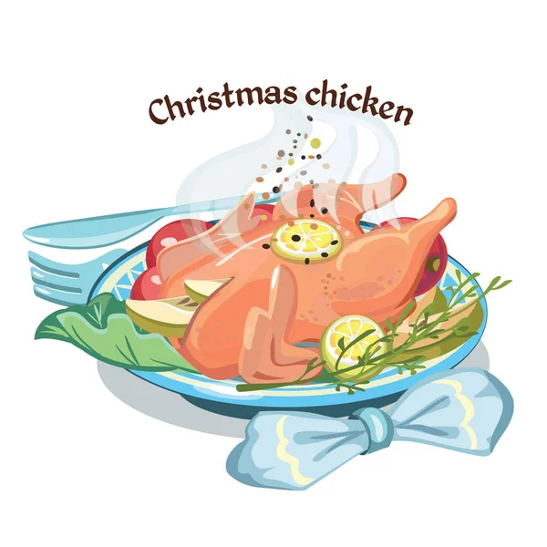 Farbige Skizze Weihnachten gebratenes Huhn Vorlage — Stockvektor