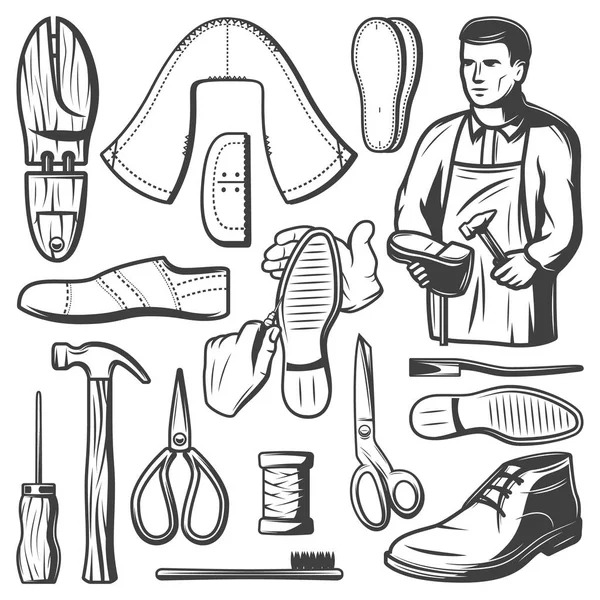 Vintage Shoemaking Elements Set — Stock Vector