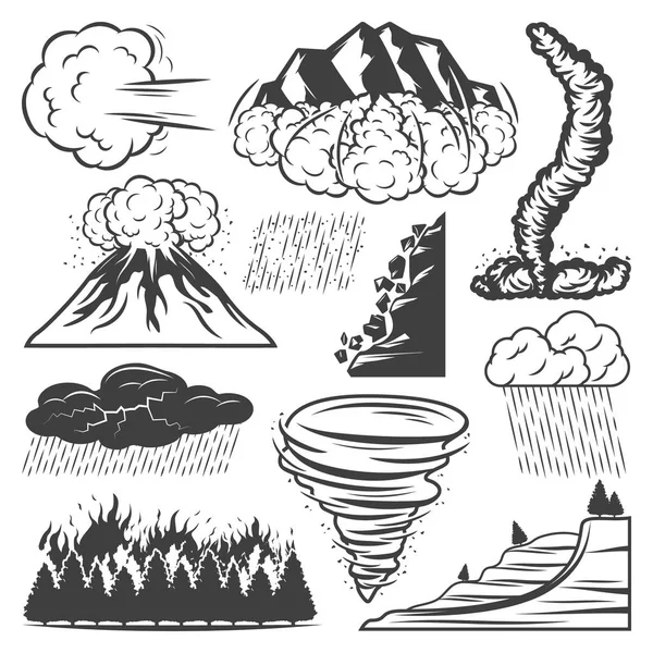 自然災害のビンテージ コレクション — ストックベクタ