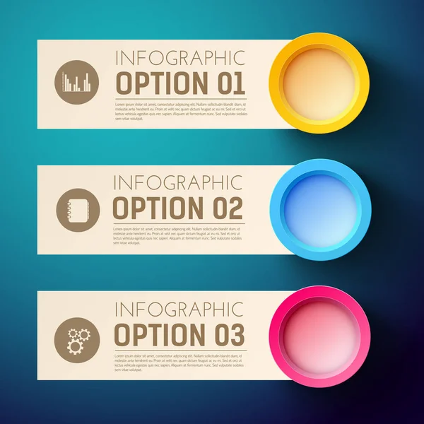 Infografik Hintergrund mit drei horizontalen Optionsplatten — Stockvektor
