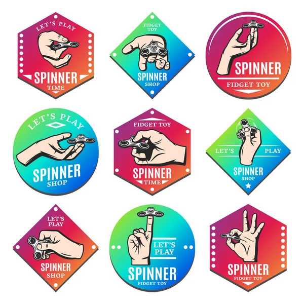 Vintage gekleurde Spinner emblemen Set — Stockvector