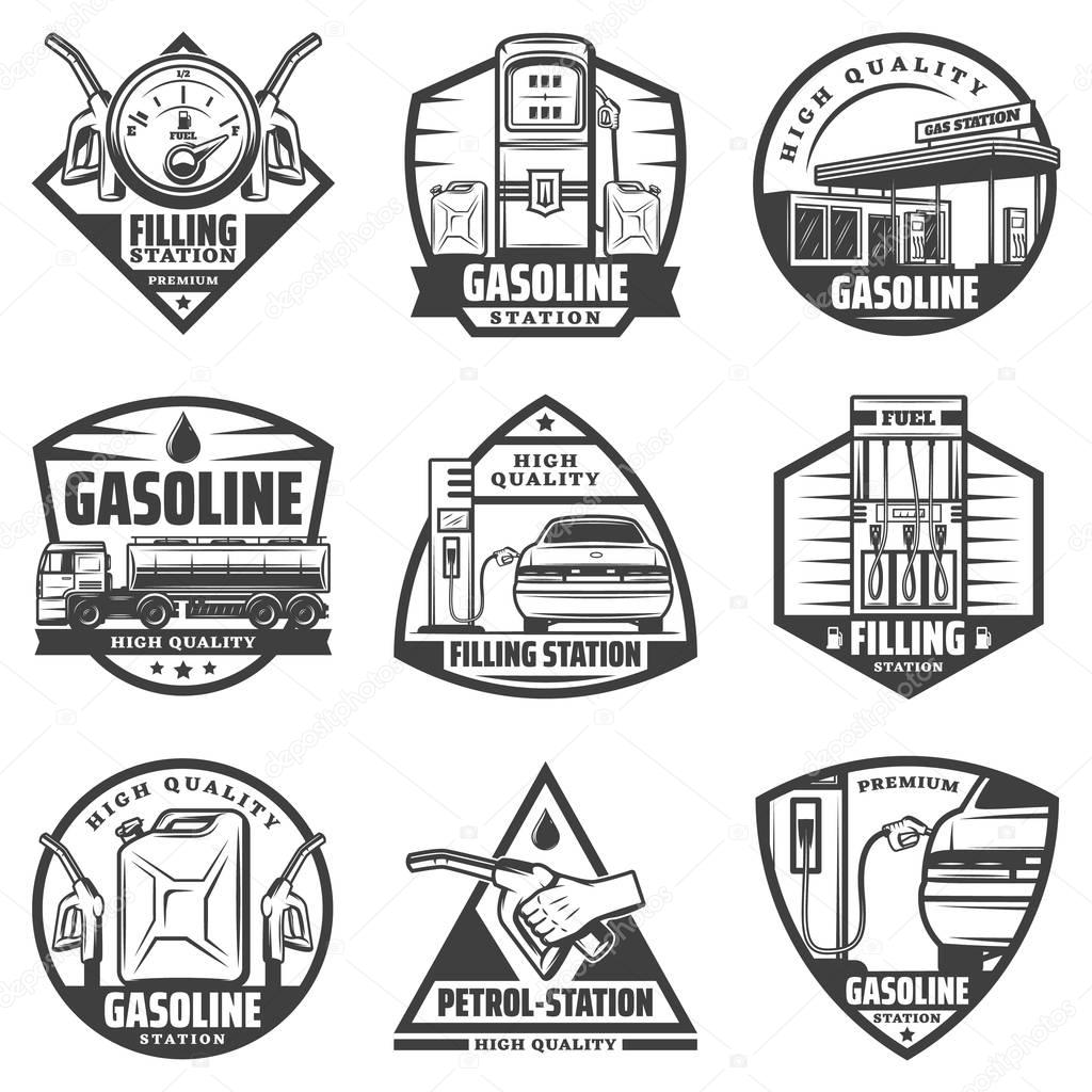 Vintage Monochrome Petrol Station Labels Set