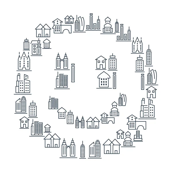 Conjunto de iconos de edificios municipales y vivos — Vector de stock