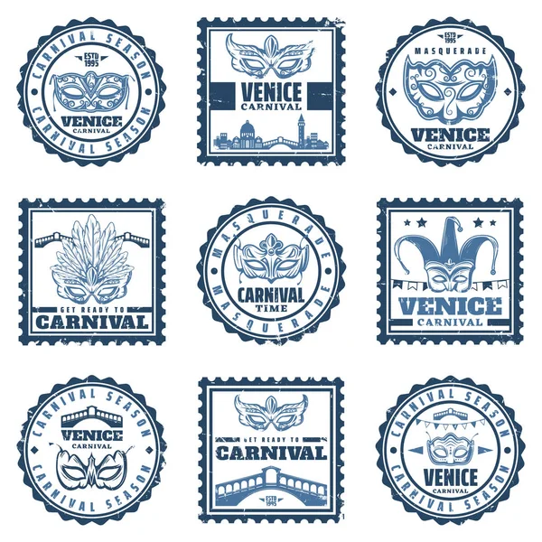 Set de sellos de carnaval de Venecia tradicional vintage — Vector de stock