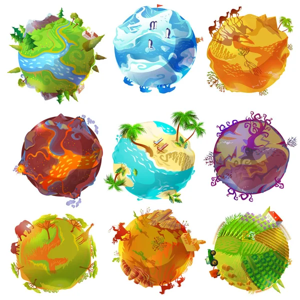 Conjunto de planetas de dibujos animados Tierra — Archivo Imágenes Vectoriales