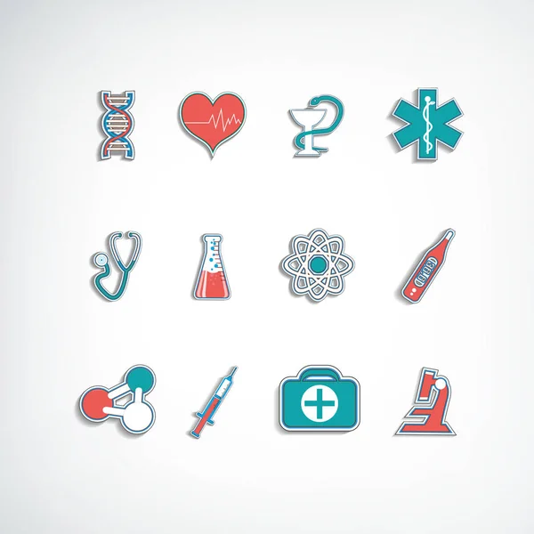 Ensemble d'icônes en papier coloré de traitement médical — Image vectorielle
