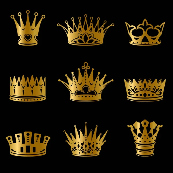 Medieval Gold Royal Crowns Collection — Stock Vector