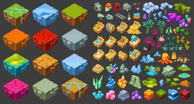 İzometrik oyun manzara Icons Set