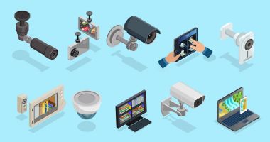 İzometrik Cctv öğeleri koleksiyonu
