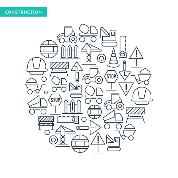 Industrial Construction Lined Icons Collection — Stock Vector