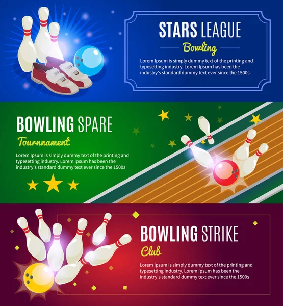 Izometrikus színes vízszintes bannerek Bowling — Stock Vector