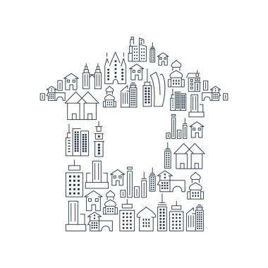Şehir binaları Icons Set kaplı