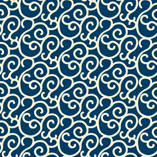 Blaues nahtloses Muster mit weißen wirbelnden Ästen — Stockvektor