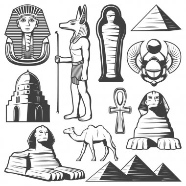 Vintage eski Mısır öğeleri kümesi