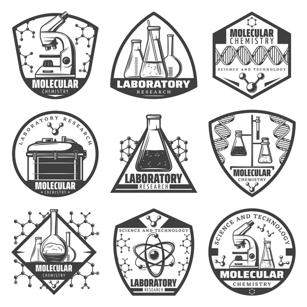 Set de etiquetas de investigación de laboratorio monocromático vintage — Vector de stock