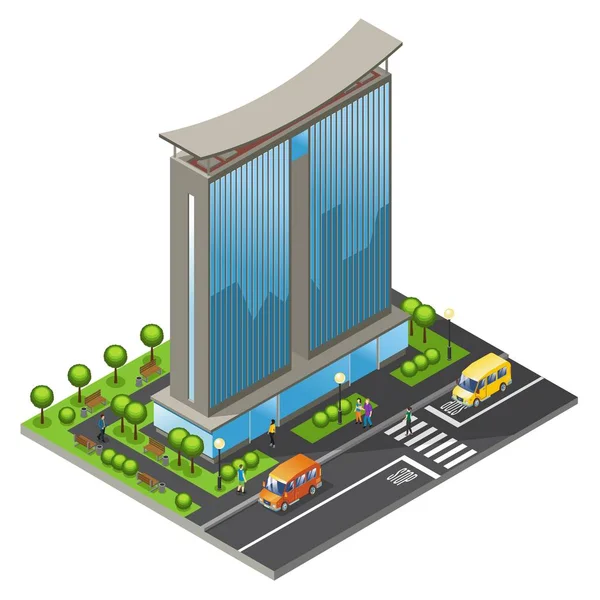 Concepto de edificio de oficinas isométrico — Vector de stock