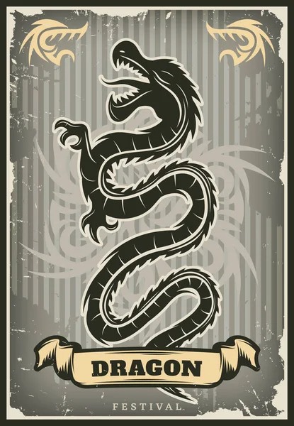 Vintage coloré traditionnel asiatique dragon affiche — Image vectorielle