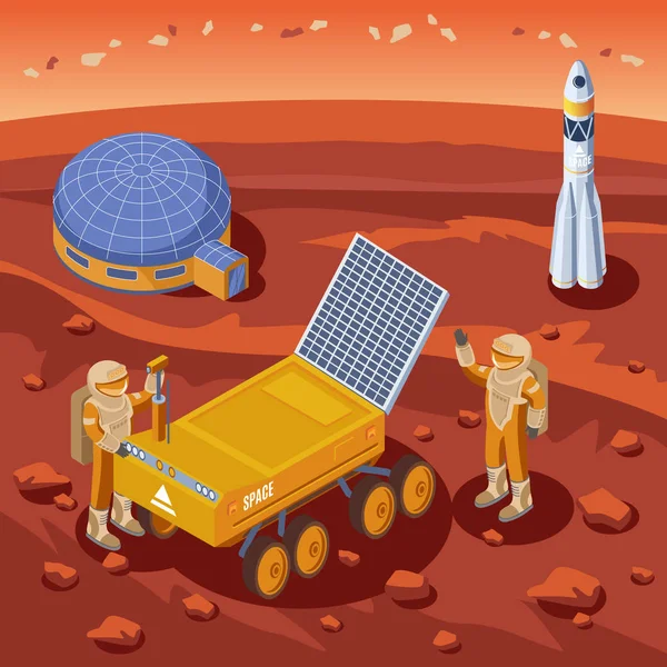Isometrische Mars Exploration sjabloon — Stockvector