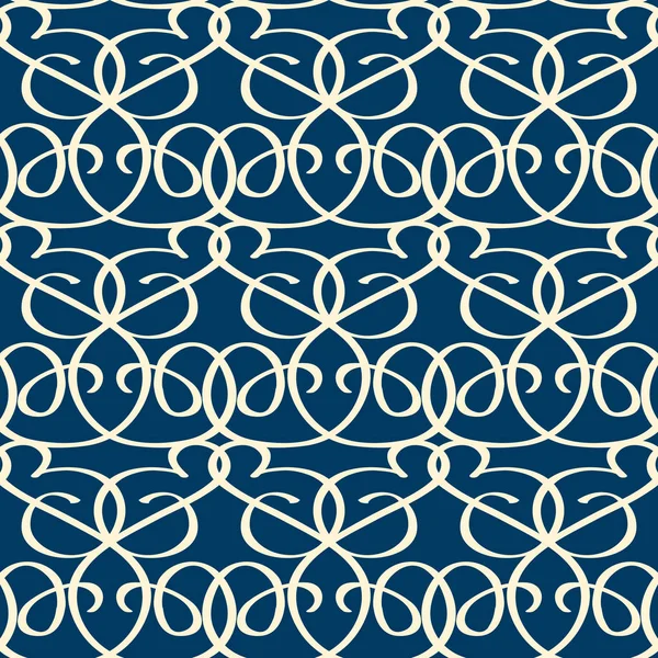 Бесшовный синий фон с белыми крутящимися лентами — стоковый вектор