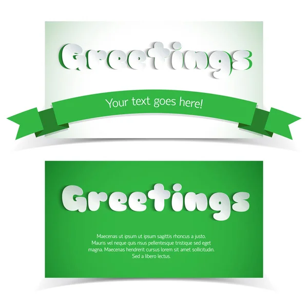 Deux cartes de voeux vertes dans le style de papier . — Image vectorielle