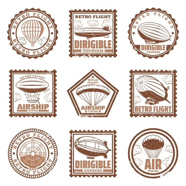 Set de sellos de dirigibles vintage — Vector de stock