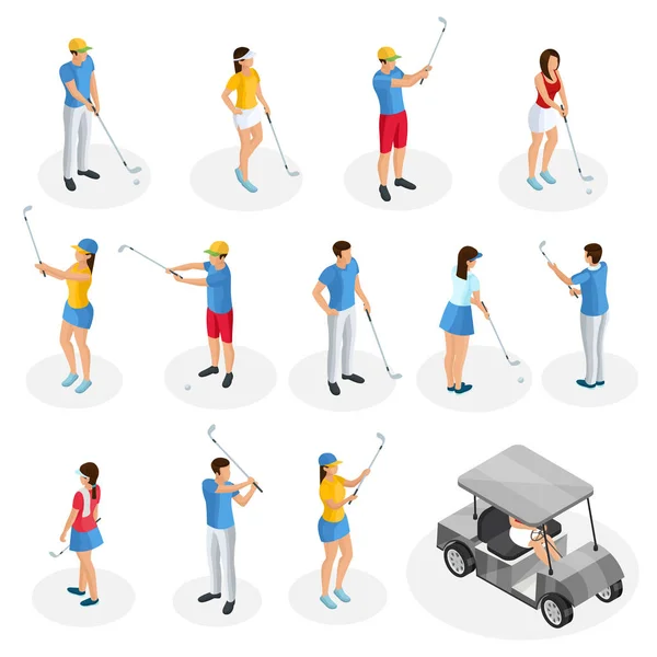 Colección Isométrica de Jugadores de Golf — Vector de stock