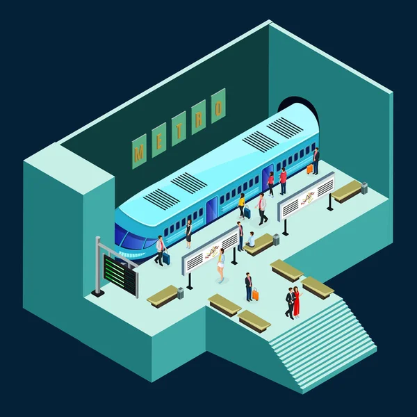 Concepto de estación de metro isométrica — Vector de stock