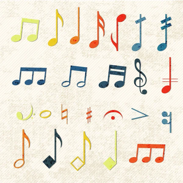 Ensemble d'icônes de notes de musique colorées — Image vectorielle
