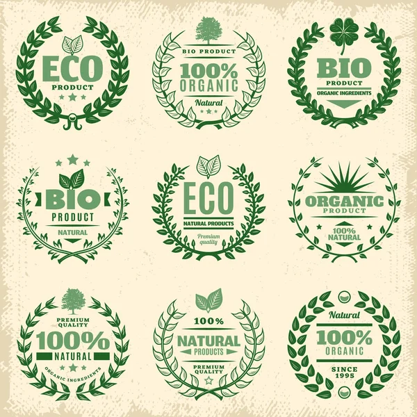 Вінтажний зелений екологічний набір етикетки продукту — стоковий вектор