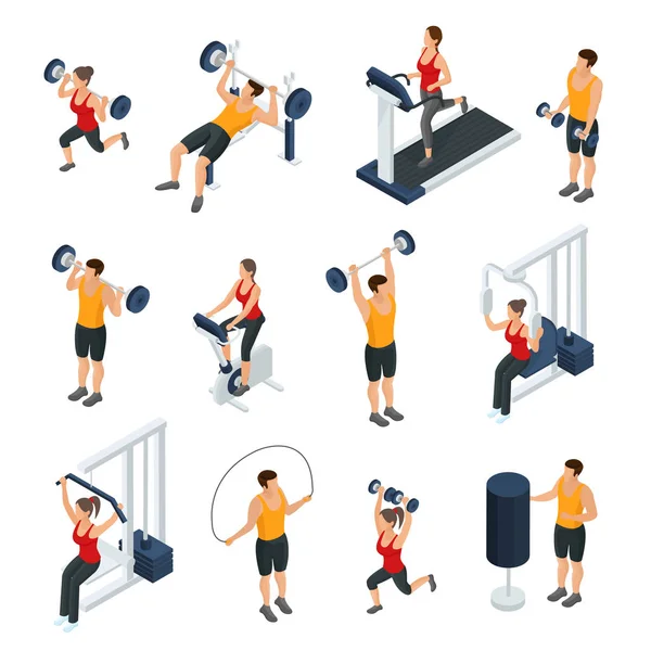 Les gens isométriques dans la collection de gymnase — Image vectorielle