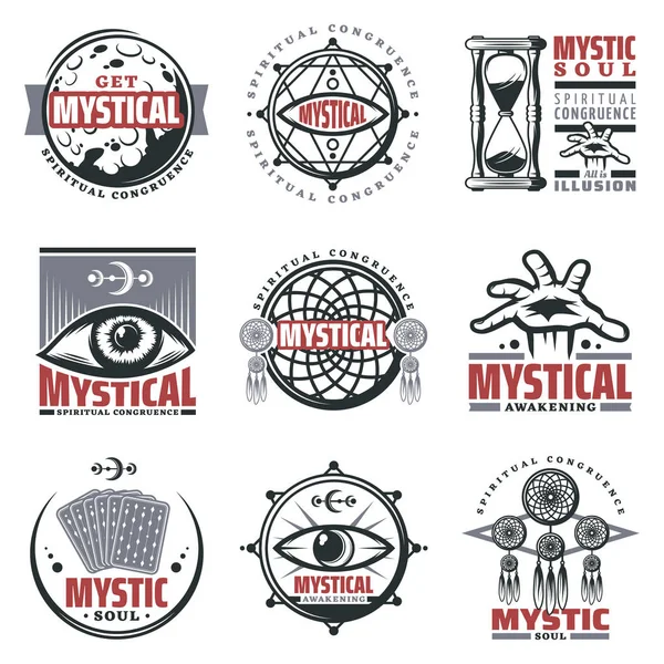 Vintage Mystical Spiritual Emblems Set — Stock Vector