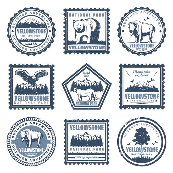 Vintage εθνικό πάρκο γραμματόσημα σετ — Διανυσματικό Αρχείο