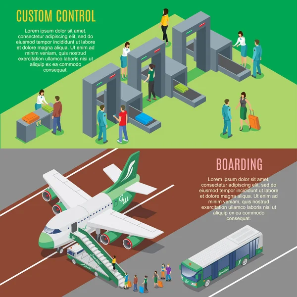 Aeropuerto isométrico Banners horizontales — Archivo Imágenes Vectoriales