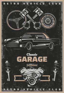 Vintage renkli klasik garaj hizmeti Poster