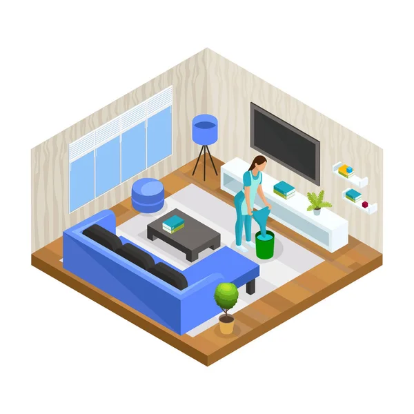 İzometrik ev temizlik kavramı — Stok Vektör