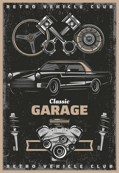 Cartel de servicio de garaje clásico de color vintage — Vector de stock