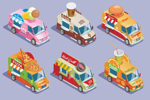 Isometrisk Food Trucks samling — Stock vektor