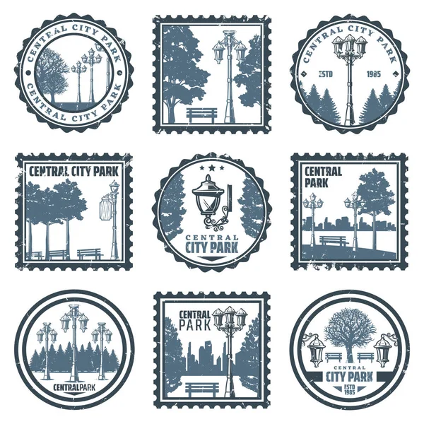 Vintage centrale stadspark emblemen Set — Stockvector